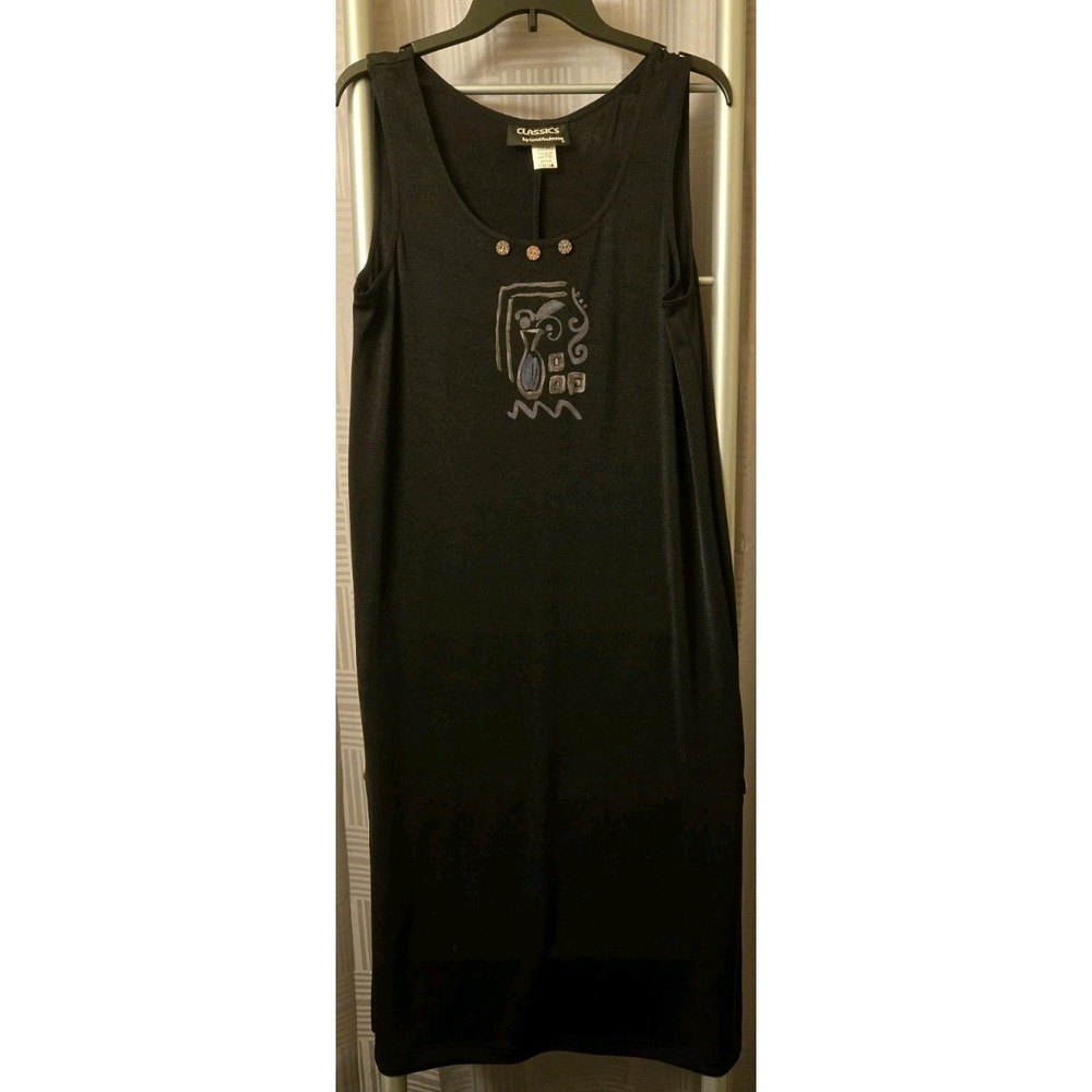Classics Carol Anderson Dress Women Medium Black Maxi Tank Graphic Vintage Artsy